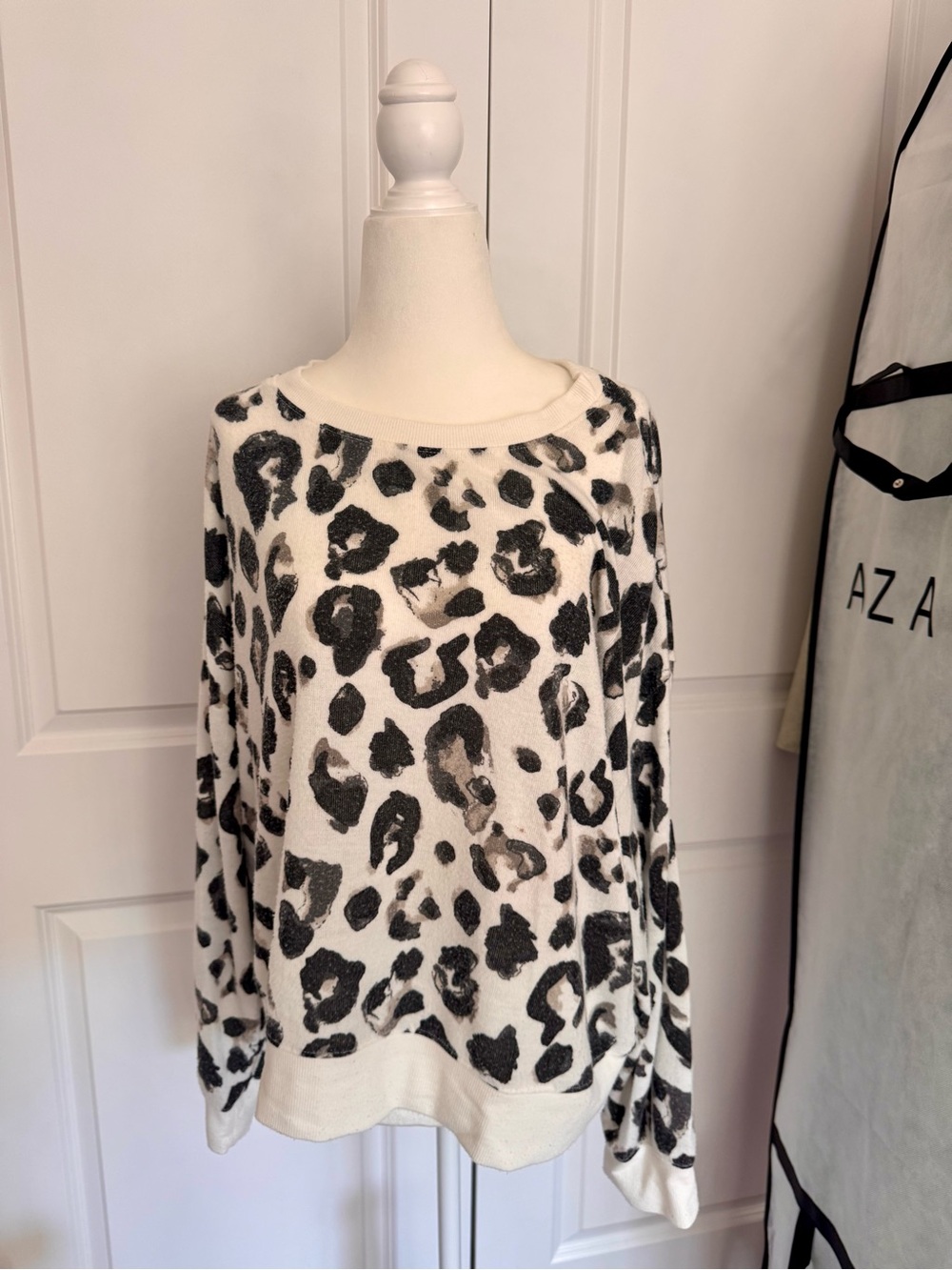 Z Supply Cream and Black Leopard Print Women's Sweater